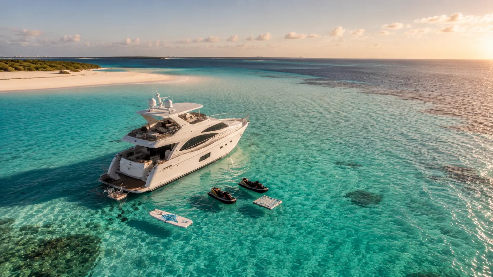 Flybridge yacht underway off Miami Beach